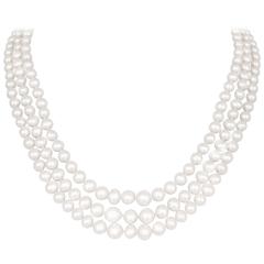 3 Strand Graduating Fresh Water Cultured Pearl Gold Necklace 9