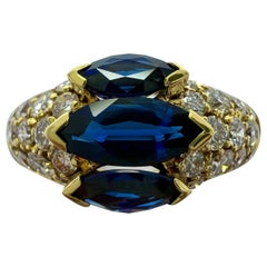 Rare Used Van Cleef & Arpels Marquise Blue Sapphire And Diamond Cocktail Ring