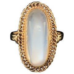 Retro 14K Yellow Gold High Dome Moonstone Ring Hand Wrought