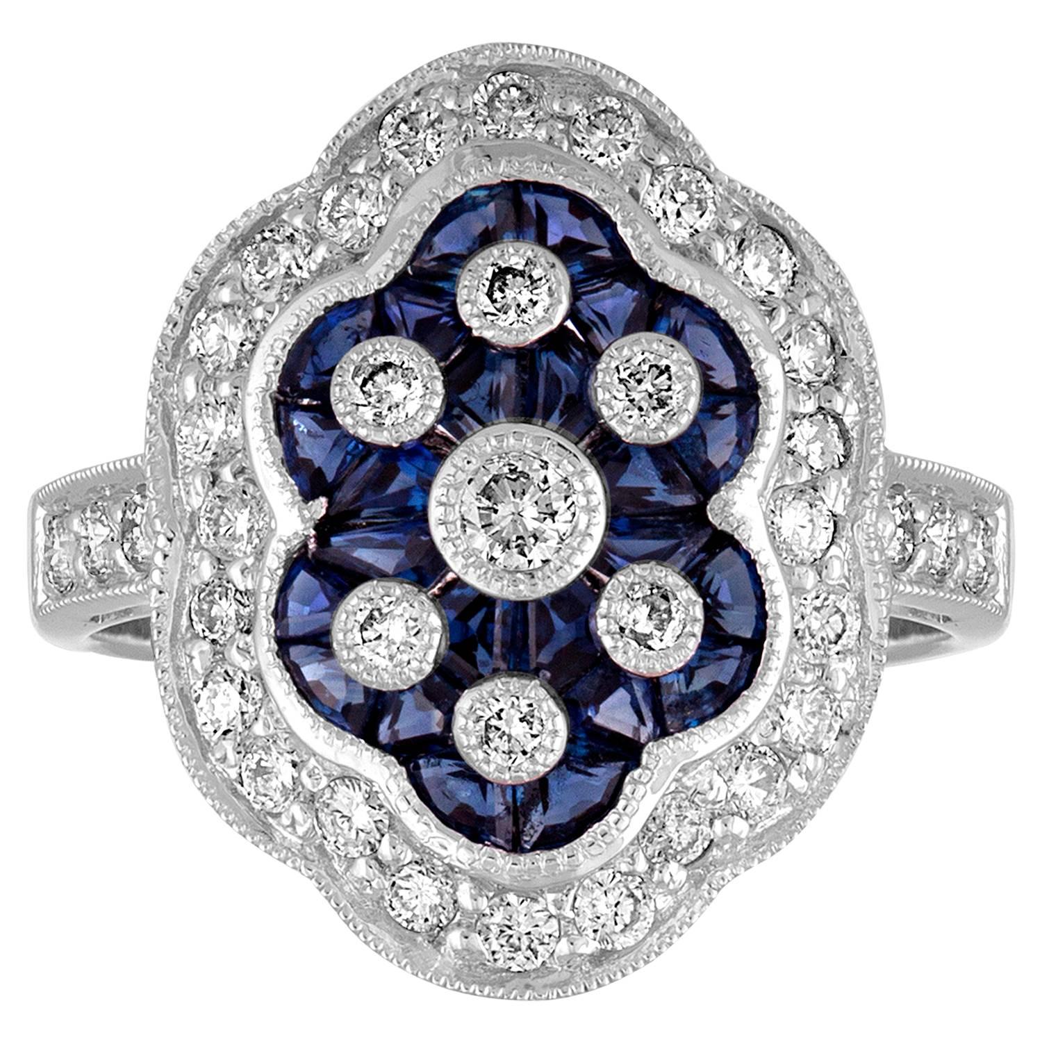 1.20 Carats Blue Sapphire Diamond Gold Ring