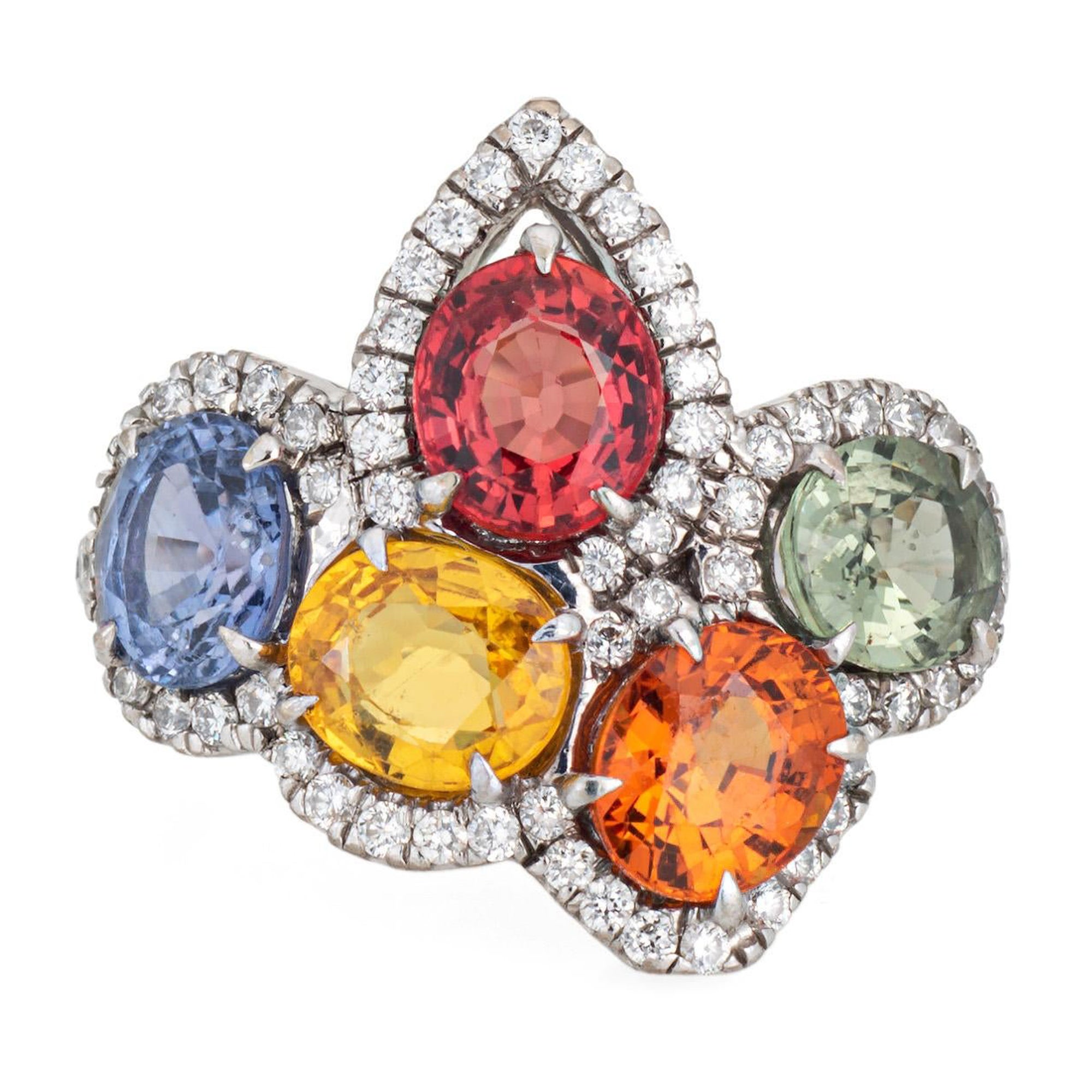 Rainbow Gemstone Diamond Ring Estate 14k Yellow Gold Multi Cocktail ...
