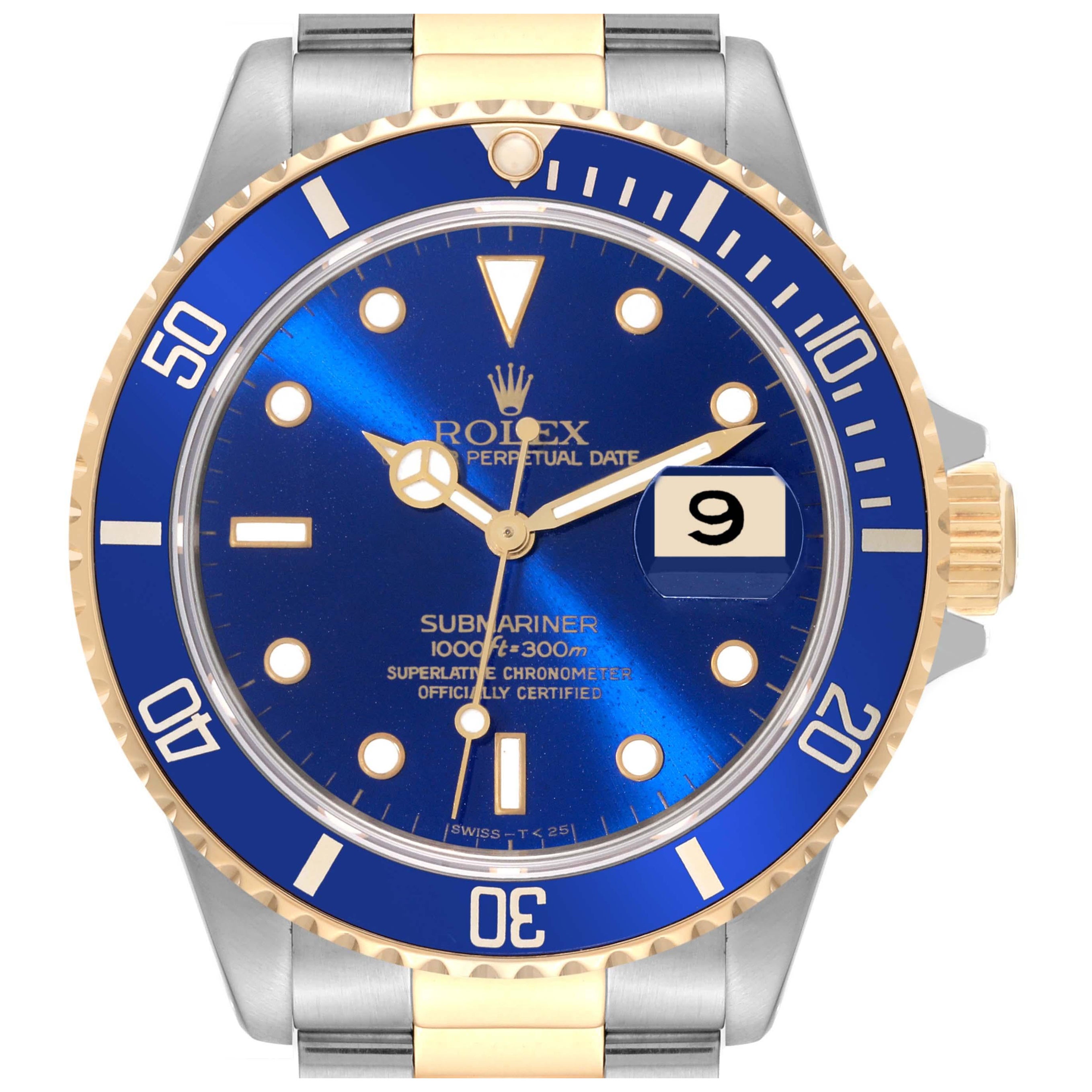 Rolex Submariner Blue Dial Steel Yellow Gold Mens Watch 16613