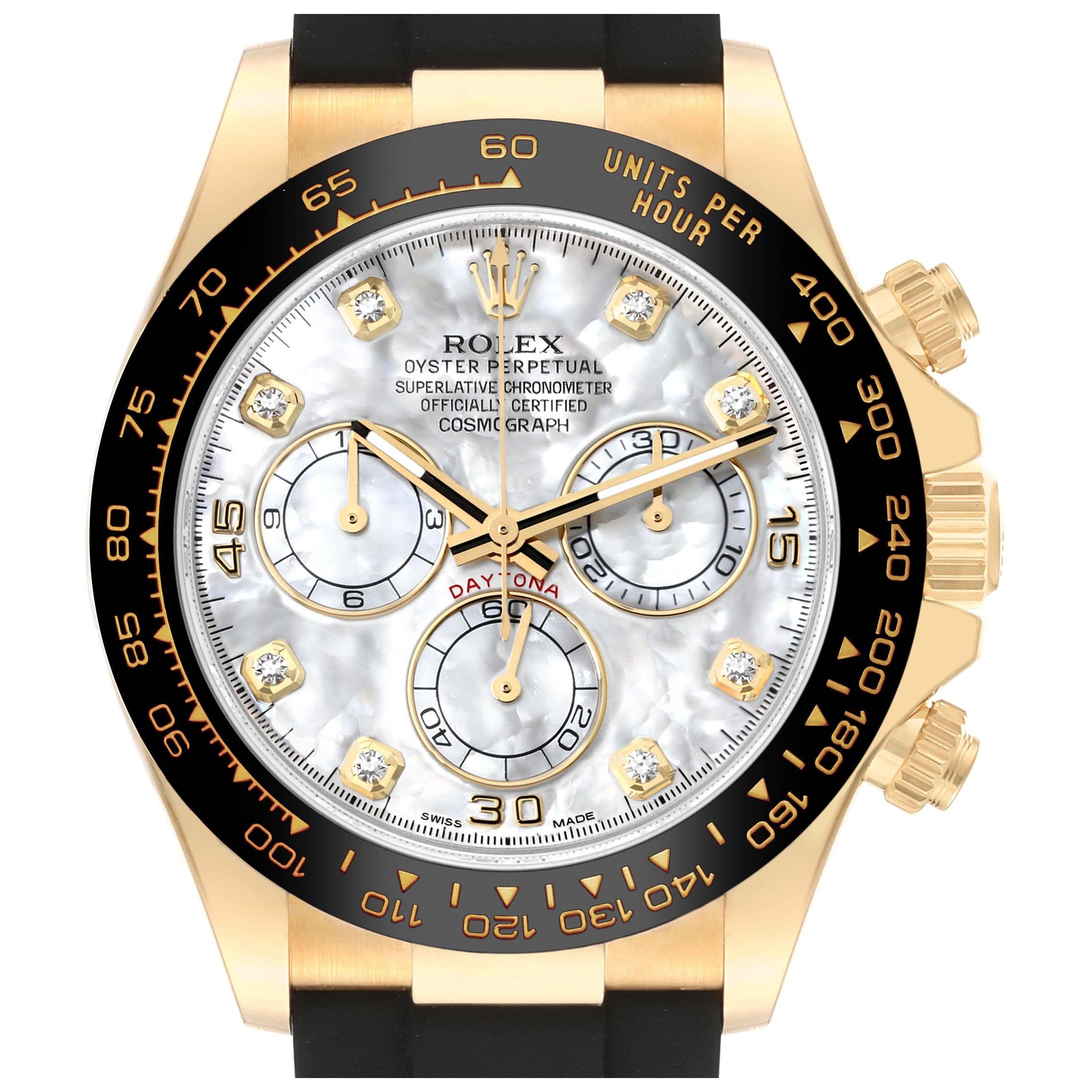 Rolex Daytona Yellow Gold Mother Of Pearl Diamond Dial Mens Watch For Sale