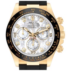 Used Rolex Daytona Yellow Gold Mother Of Pearl Diamond Dial Mens Watch