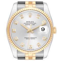 Rolex Datejust Steel Yellow Gold Silver Diamond Dial Watch 116233 Box Papers