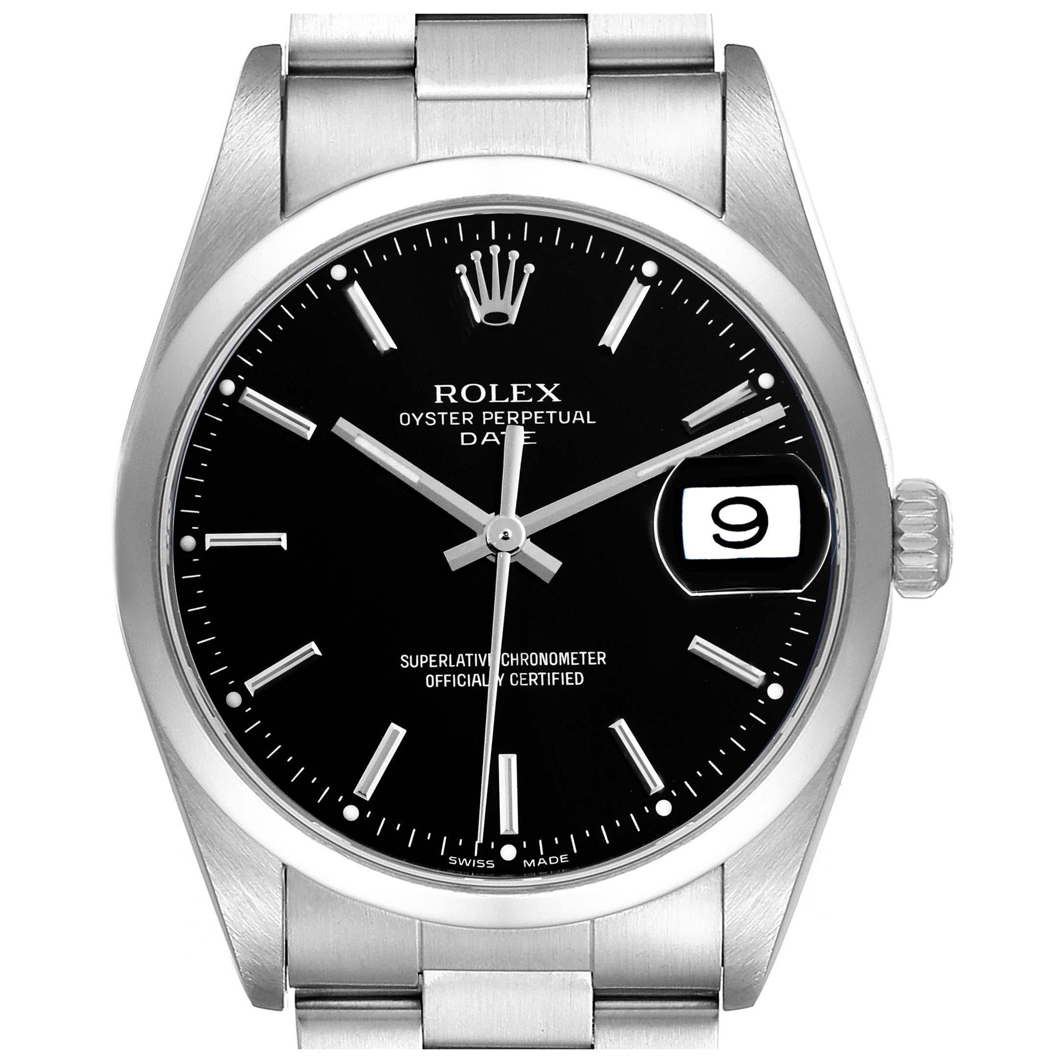 Rolex Date Black Dial Oyster Bracelet Steel Mens Watch 15200 Box Papers For Sale