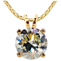 Pendentif en or jaune 14k avec diamant solitaire rond brillant de 1/3 carat Ct