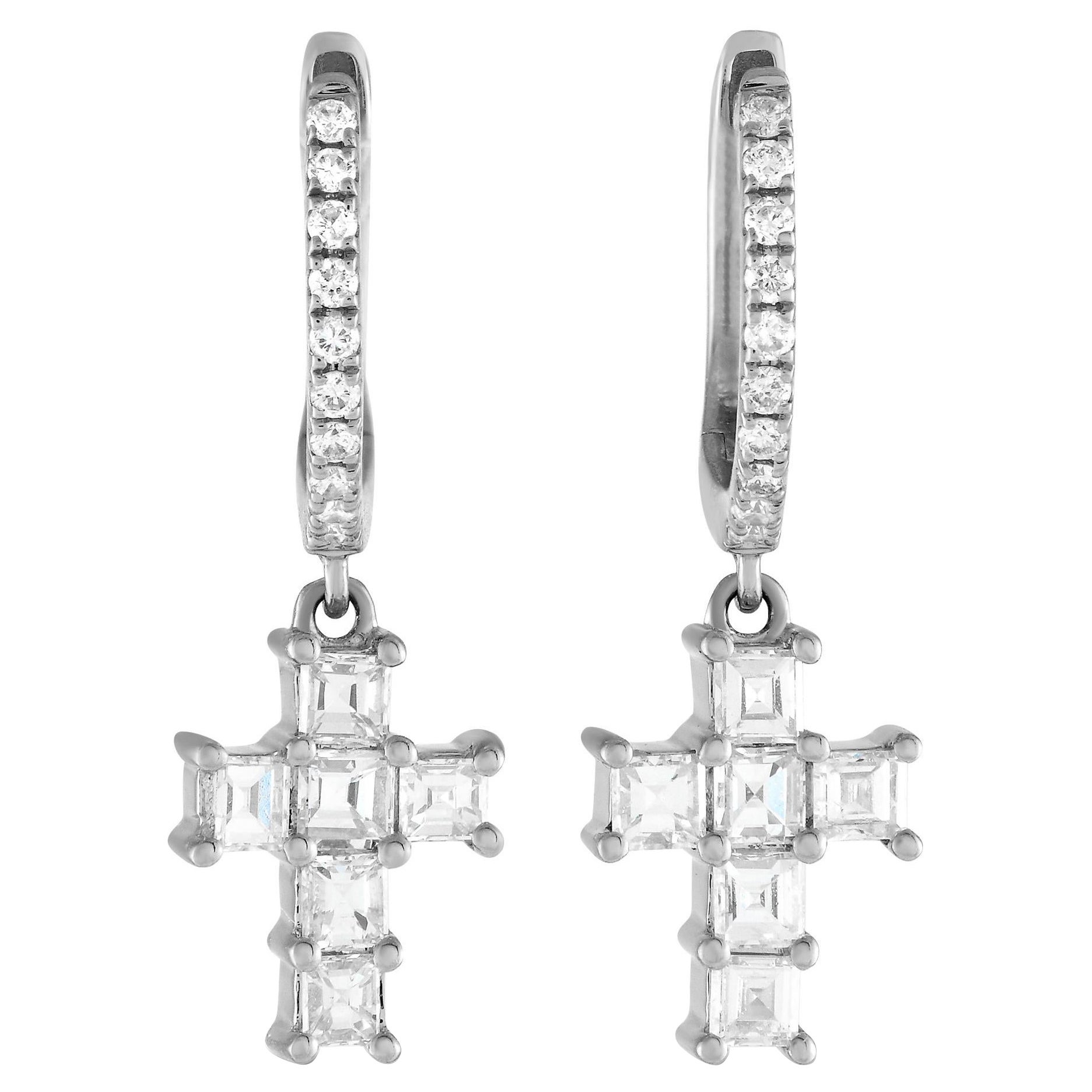 18K White Gold 0.55ct Diamond Cross Drop Earrings MF21-021424
