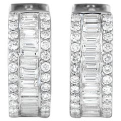 18K White Gold 2.53ct Diamond Baguette Channel Hoop Earrings MF23-021424