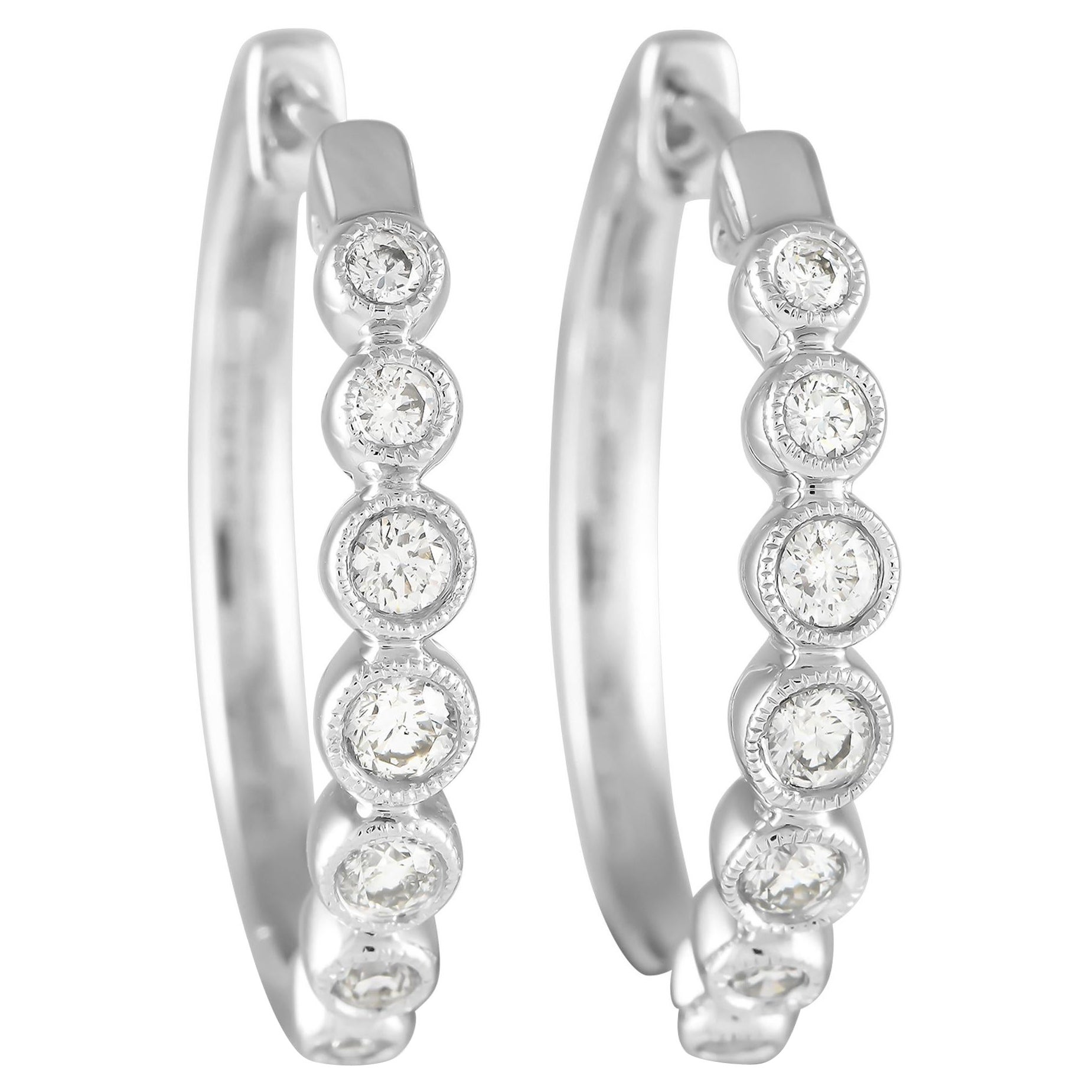 14K White Gold 0.50ct Diamond Hoop Earrings EH4-10262W For Sale