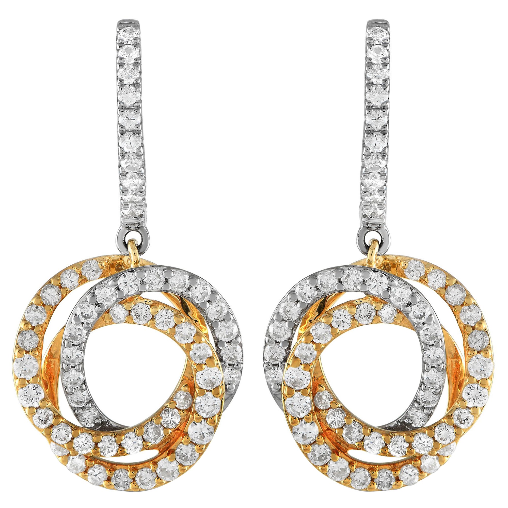 18K White and Yellow Gold 1.0ct Diamond Circle Drop Earrings AER-13233-WY For Sale