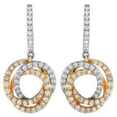 18 Karat Weiß- und Gelbgold 1,0 Karat Diamant Kreis-Tropfen-Ohrringe AER-13233-WY