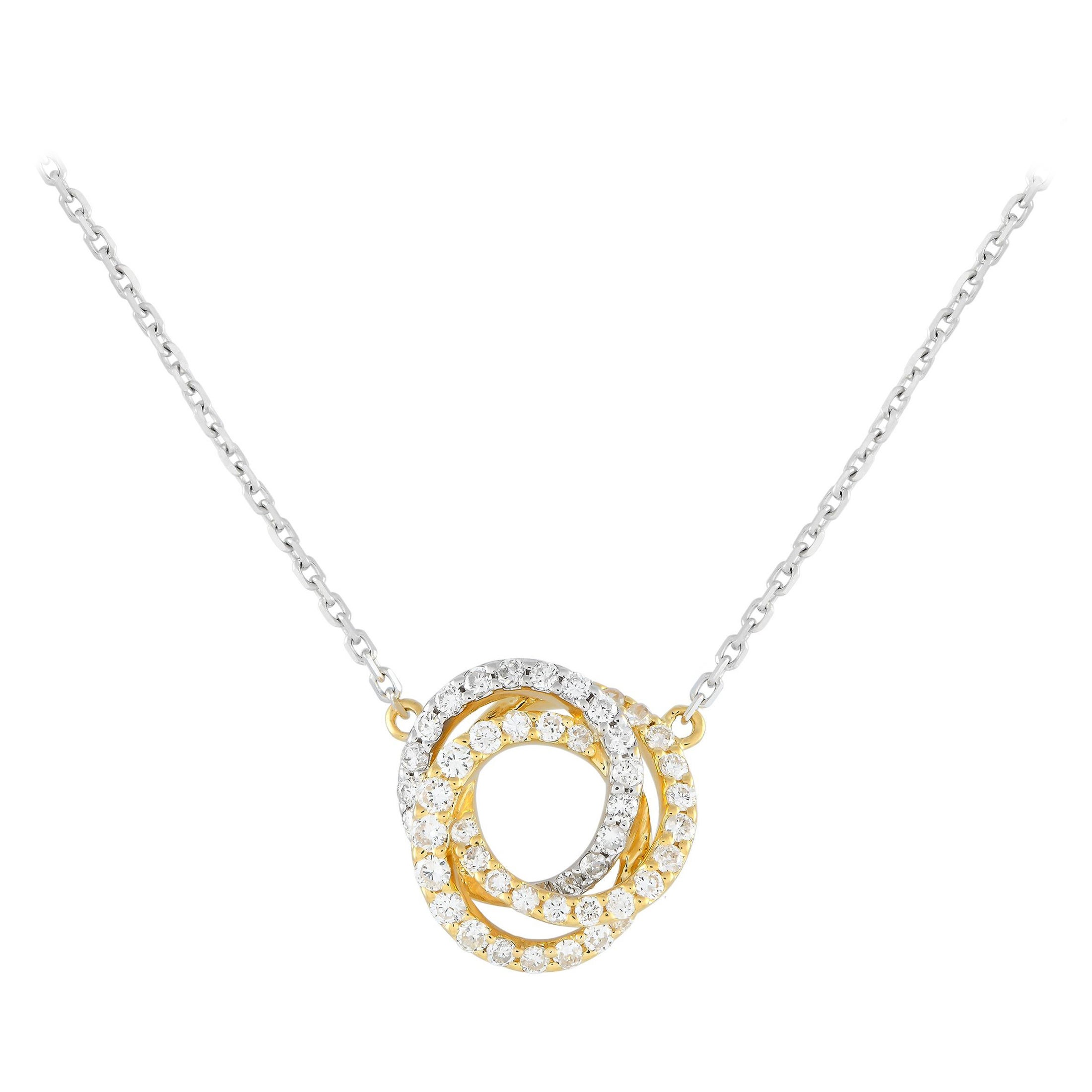 18K White and Yellow Gold 0.50ct Diamond Triple Ring Necklace ANK-13200WY For Sale