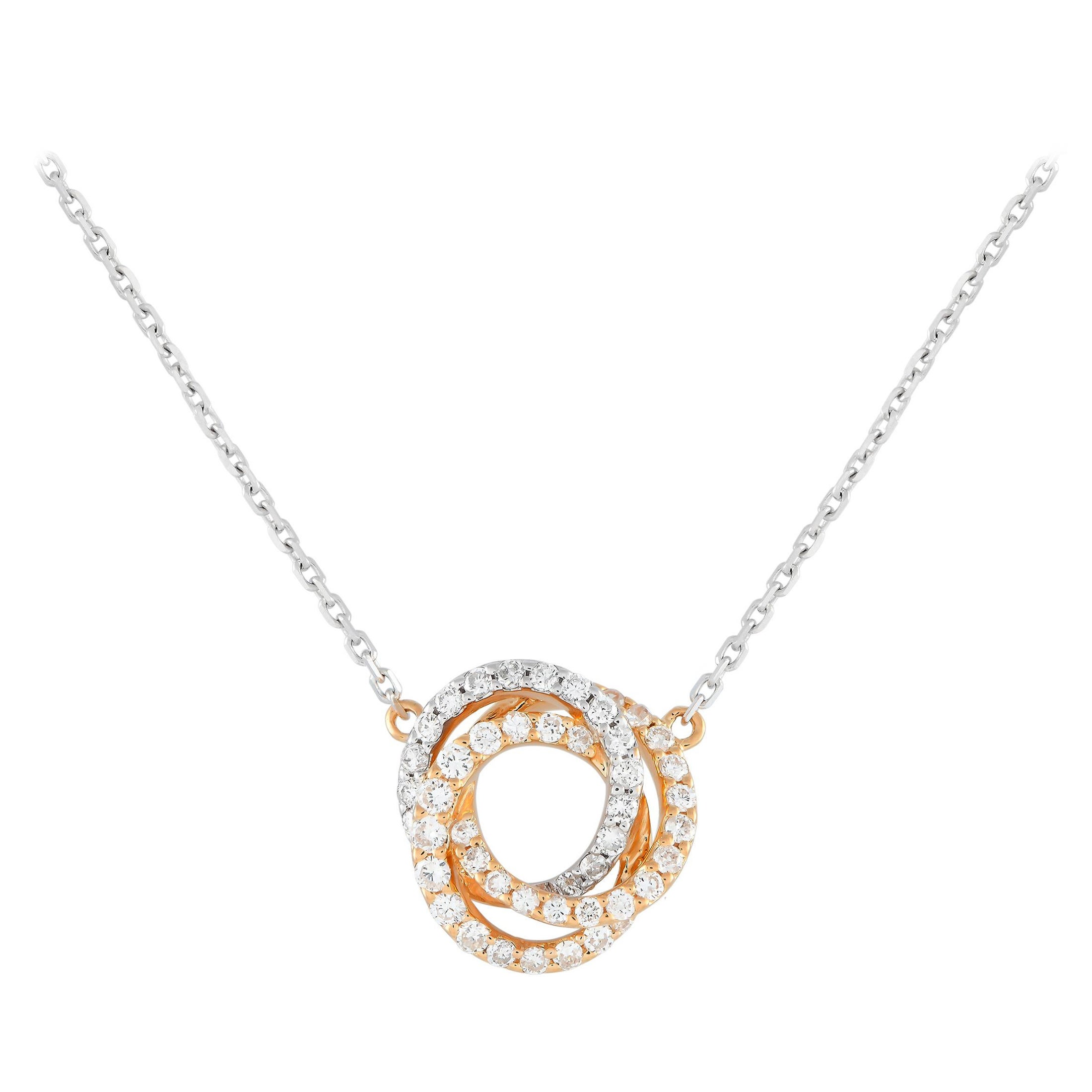 18 Karat Weiß- und Roségold 0,50 Karat Diamant Dreifach-Ring-Halskette ANK-13200-TRI im Angebot