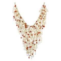 14K Yellow Gold Pearl and Coral Fringe Necklace MF03-021924