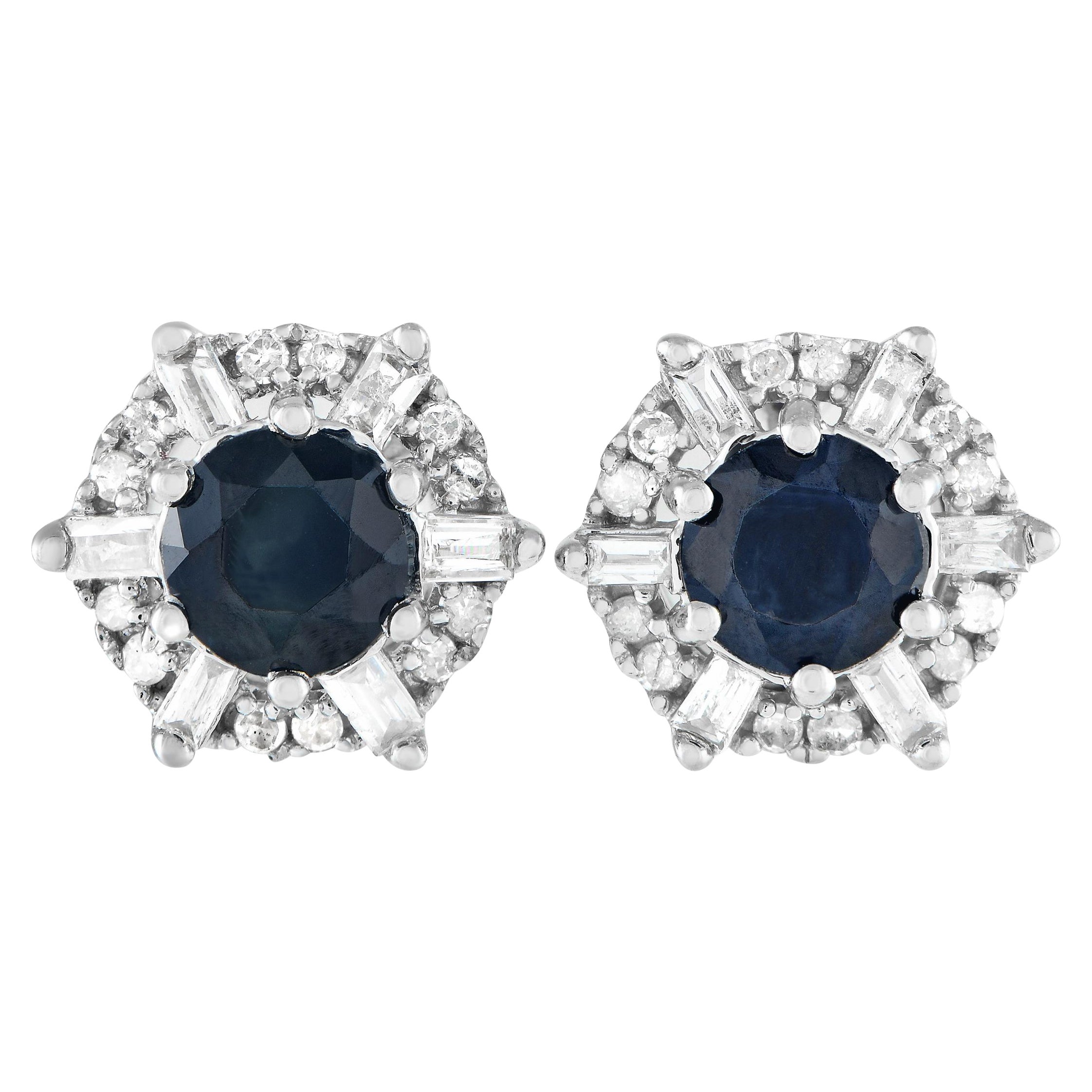14K White Gold 0.15ct Diamond and Sapphire Stud Earrings ER28419 For Sale