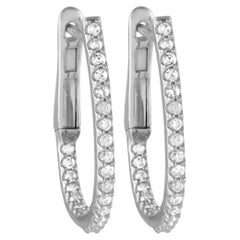 14K White Gold 0.26ct Diamond In-Out Hoop Earrings EH4-10257