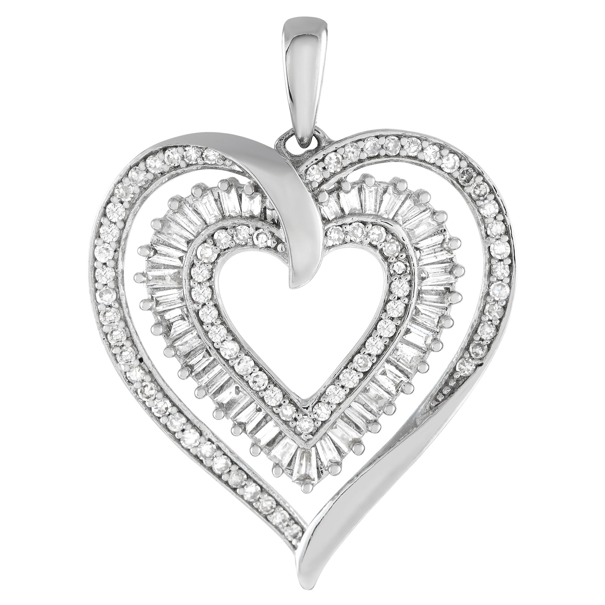 14K White Gold 0.50ct Diamond Heart Pendant PH4-11722W For Sale