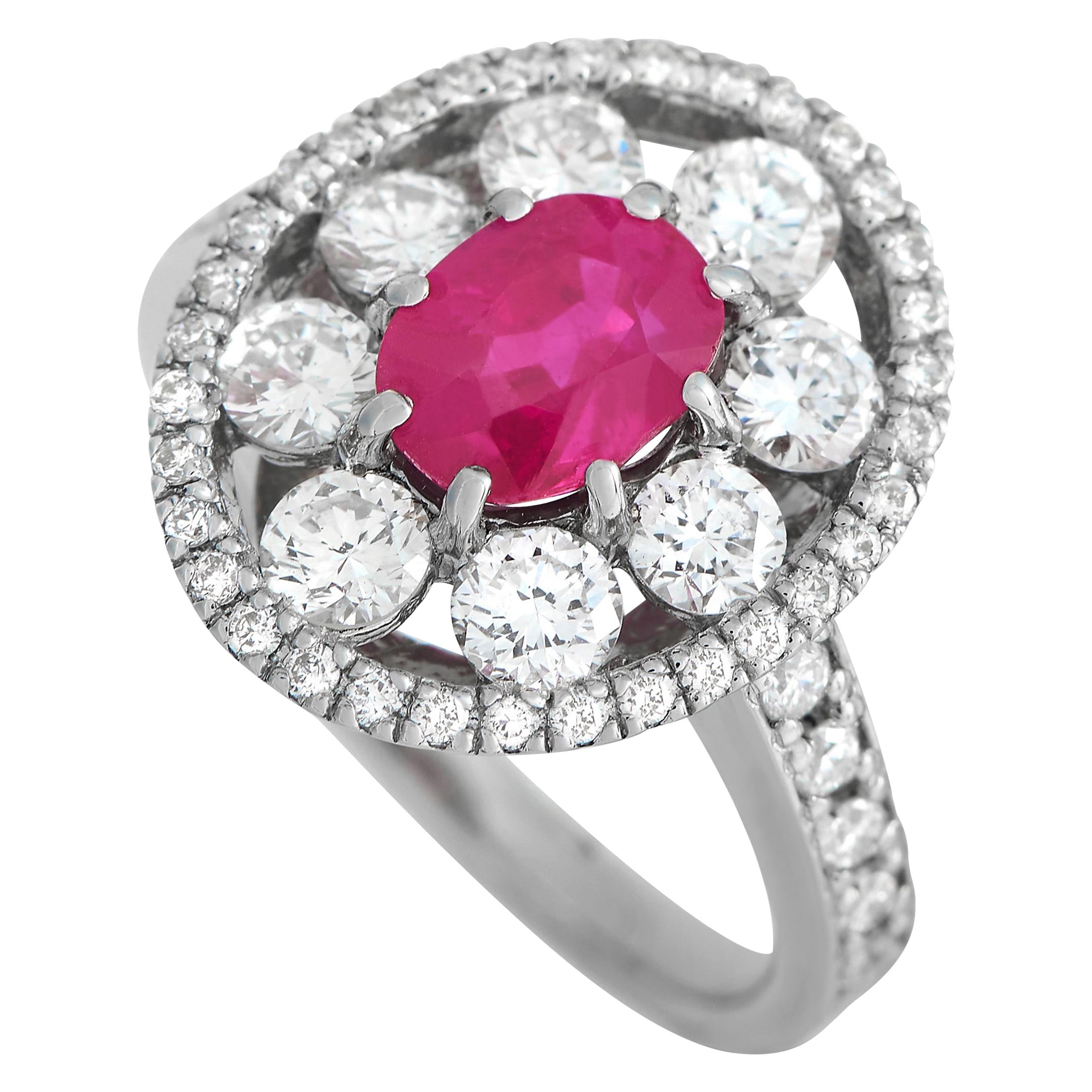 Platinum 1.33ct Diamond and Ruby Ring MF08-020824 For Sale