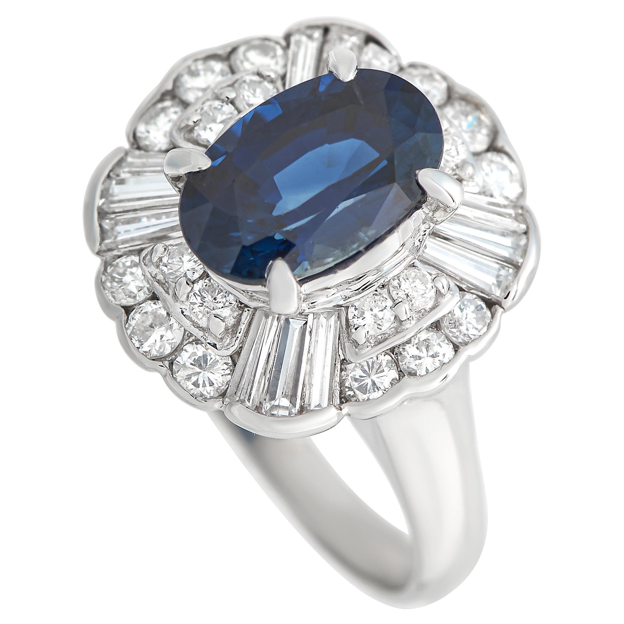 Platinum 0.82ct Diamond and Sapphire Ring MF21-021324 For Sale