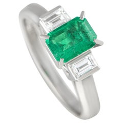 Platinum 0.33ct Diamond and Emerald Three-Stone Ring MF27-021324