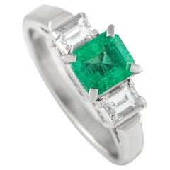 Platinum 0.36ct Diamond and Emerald Three-Stone Ring MF27-021324