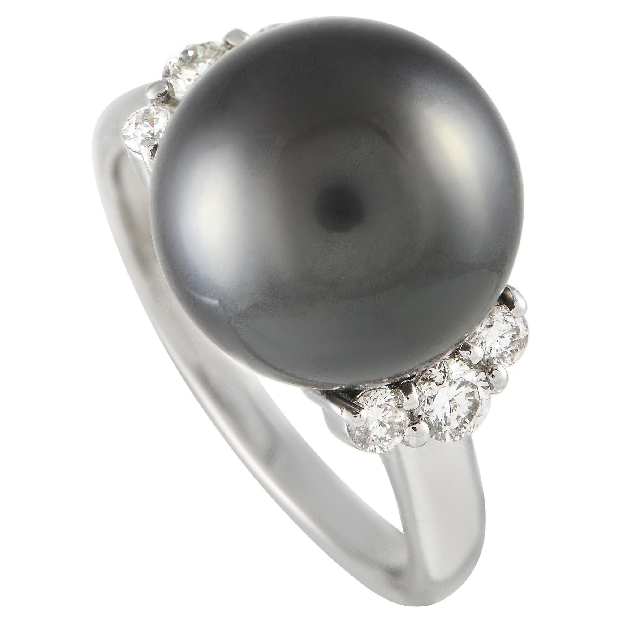 Platinum 0.40ct Diamond and Black Pearl Ring MF28-021324 For Sale