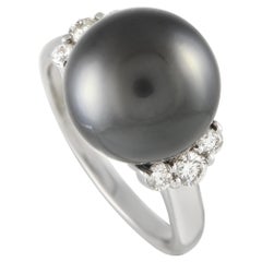 Platinum 0.40ct Diamond and Black Pearl Ring MF28-021324
