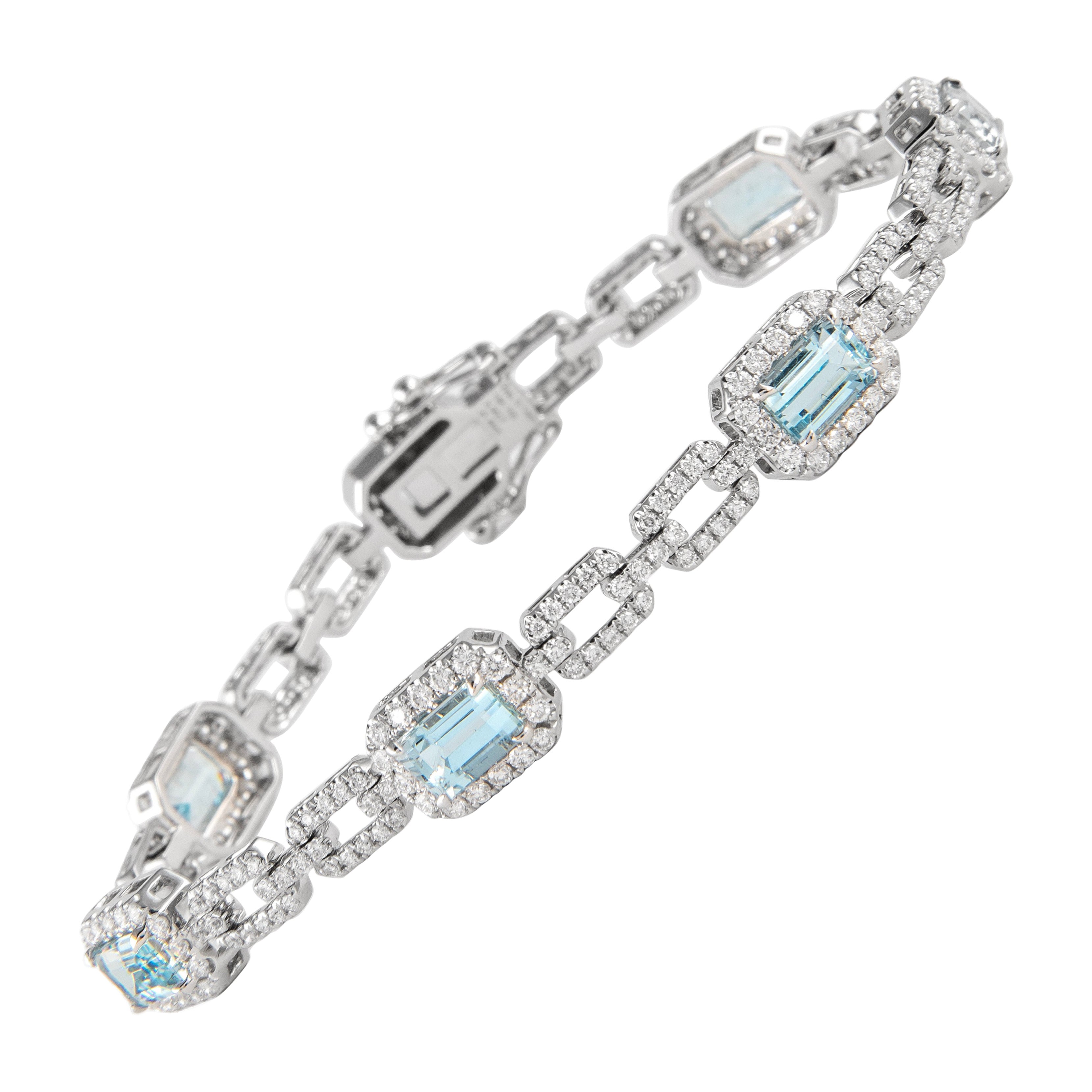 Alexander Beverly Hills Bracelet en or blanc 18 carats avec aigue-marine de 5,71 carats et diamants