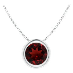 Pendentif solitaire en platine avec grenat rond de 1ct, serti clos Nature