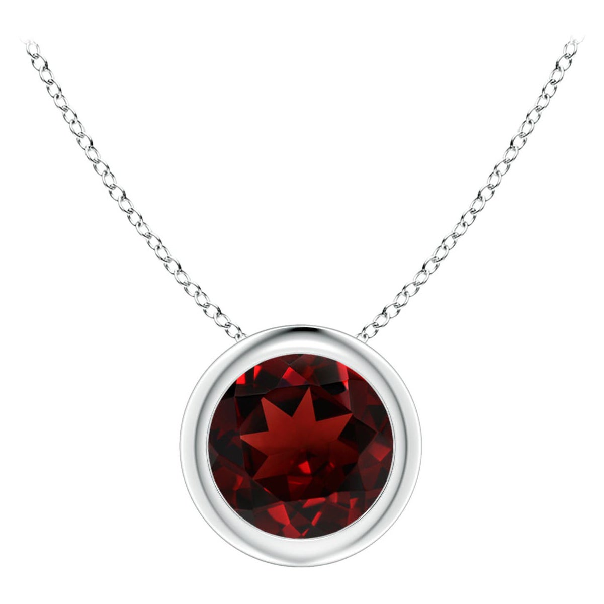 Pendentif solitaire en platine avec grenat rond de 1ct, serti clos Nature