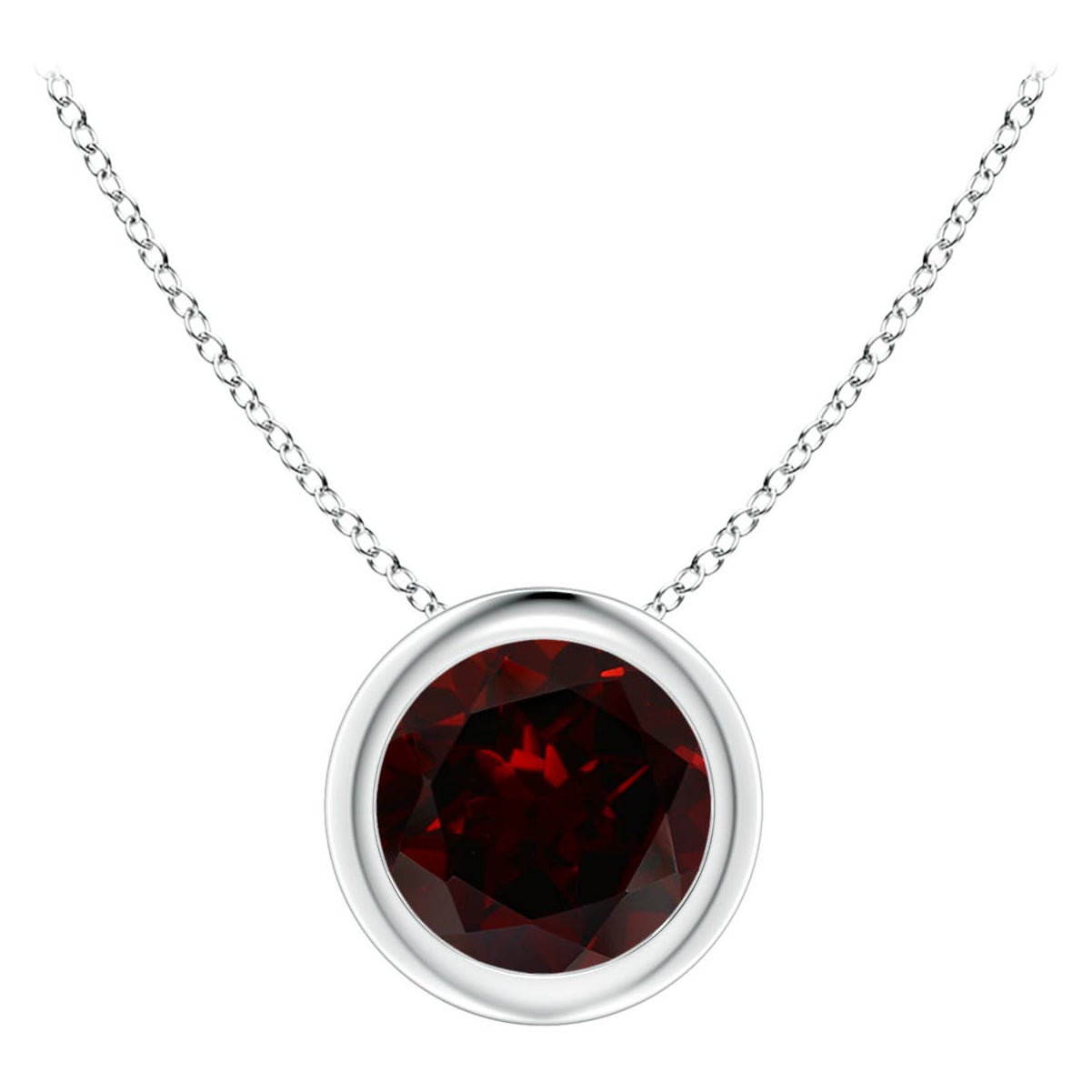 Pendentif solitaire en platine avec grenat rond de 1ct, serti clos Nature