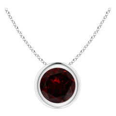 Natural Bezel-Set Round 1ct Garnet Solitaire Pendant in Platinum