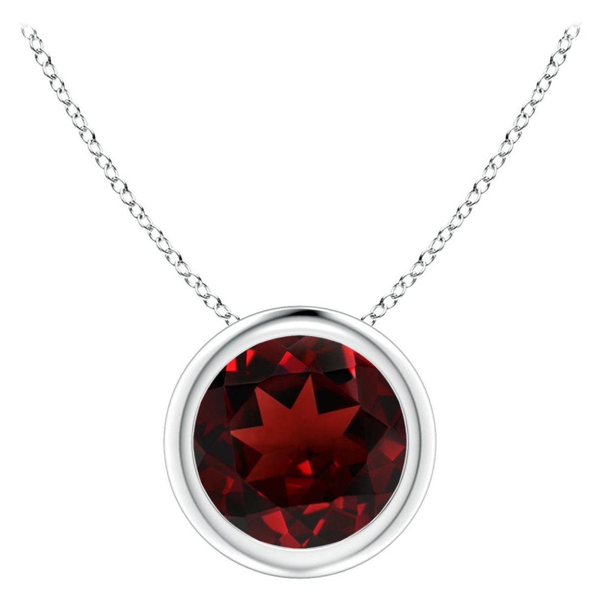 Pendentif solitaire rond en platine serti d'un grenat naturel de 1,5 carat