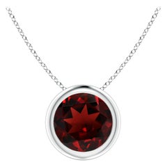 Natural Bezel-Set Round 1.5ct Garnet Solitaire Pendant in Platinum