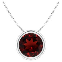 Pendentif solitaire en platine avec grenat rond de 2,2 ct serti d'un chaton naturel