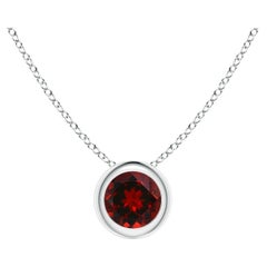 Pendentif solitaire en platine avec grenat rond de 0,33 ct serti clos Nature