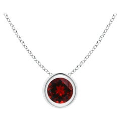 Natural Bezel-Set Round 0.33ct Garnet Solitaire Pendant in Platinum