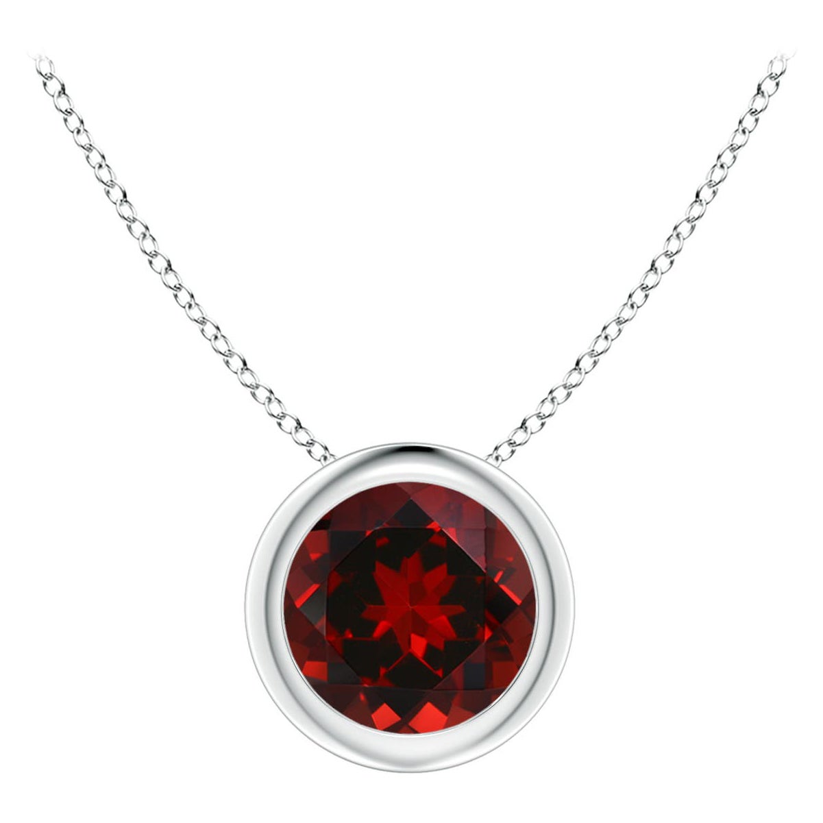 Pendentif solitaire en platine avec grenat rond de 1ct, serti clos Nature