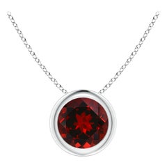 Ciondolo solitario con granato rotondo 1ct Nature con castone incastonato in platino