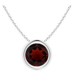 Natural Bezel-Set Round 1ct Garnet Solitaire Pendant in Platinum