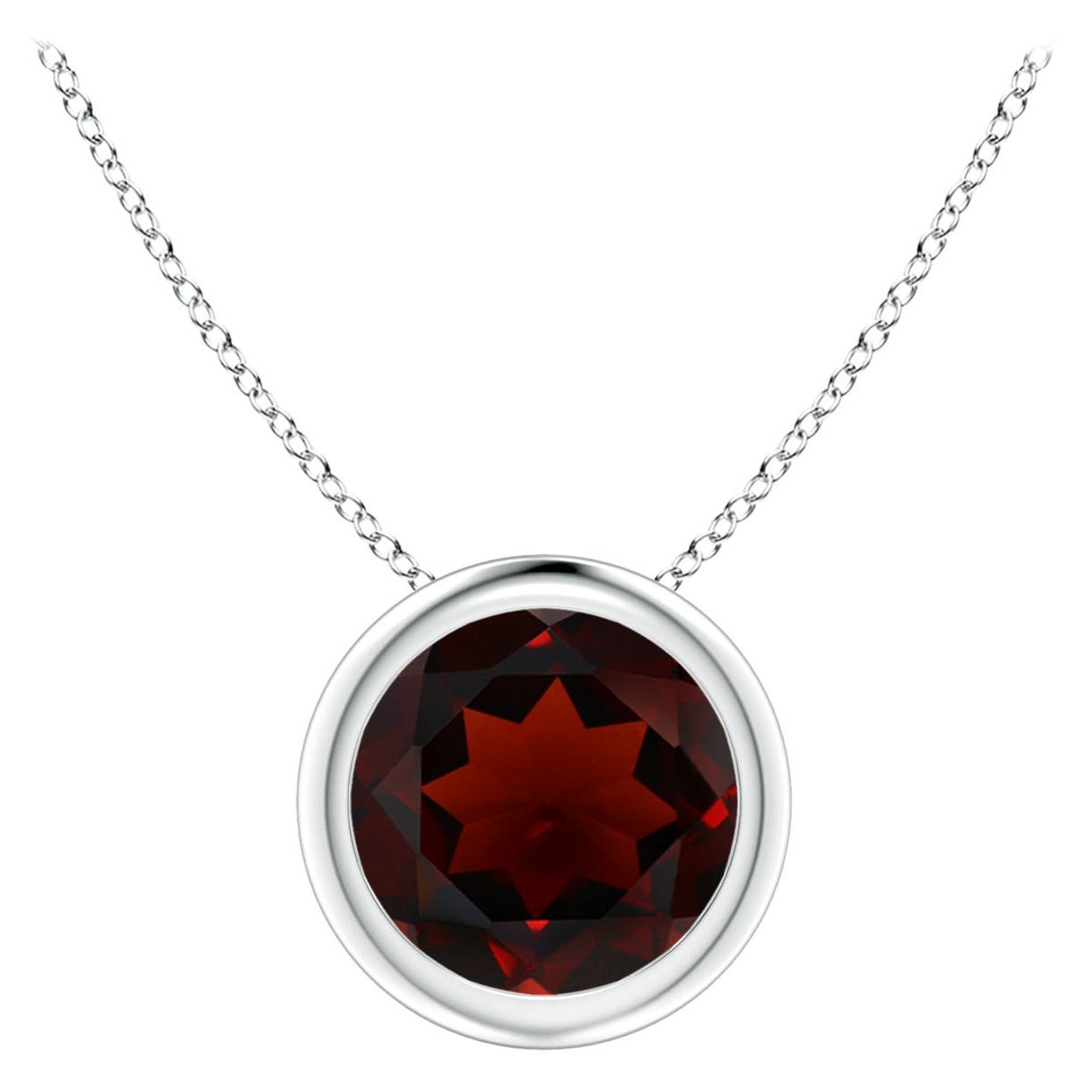 Natural Bezel-Set Round 1.5ct Garnet Solitaire Pendant in Platinum