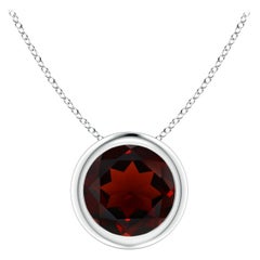 Colgante solitario de granate natural redondo de 1,5 ct en bisel y platino