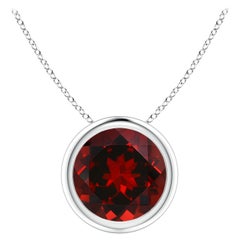 Pendentif solitaire en platine avec grenat rond de 2,2 ct serti d'un chaton naturel