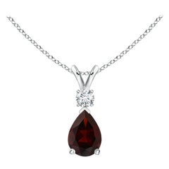 Natural 0.85ct Garnet Teardrop Pendant with Diamond in Platinum