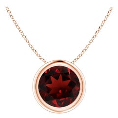 Pendentif solitaire en or rose 14 carats, grenat rond 1,5 ct, serti clos Nature