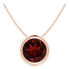 Pendentif solitaire en or rose 14 carats, grenat rond 1,5 ct, serti clos Nature