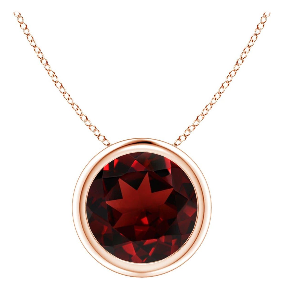 Natural Bezel-Set Round 2.2ct Garnet Solitaire Pendant in 14K Rose Gold For Sale