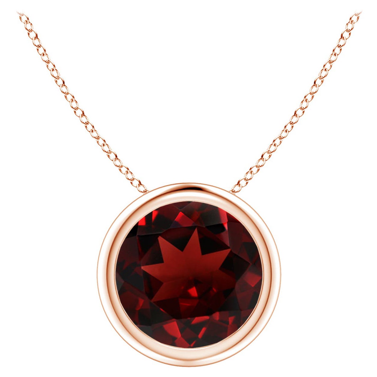 Pendentif solitaire en or rose 14 carats, grenat rond 2,2 ct, serti clos Nature