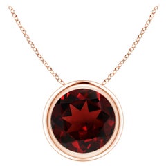 Pendentif solitaire en or rose 14 carats, grenat rond 2,2 ct, serti clos Nature